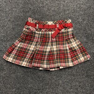 Ralph Lauren Red Christmas Party‎ Holiday Preppy Tartan Plaid Pleated Skirt 3/3T